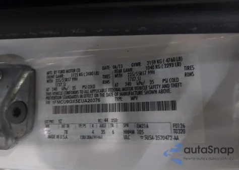 2014 Ford Escape Se из США, поврежденный, VIN 1FMCU9GX5EUA20376